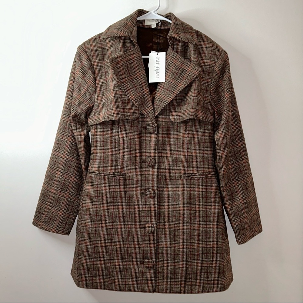 Divine Heritage Plaid Belted Trench Coat Small NEW